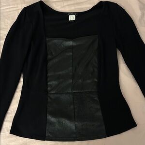 VENUS Black Top with Faux Leather Panel